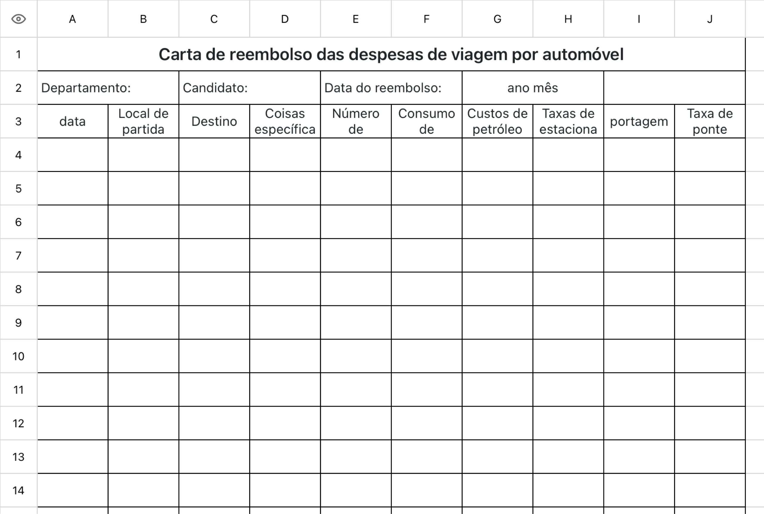 Formulário de reembolso das despesas de viagem por automóvel